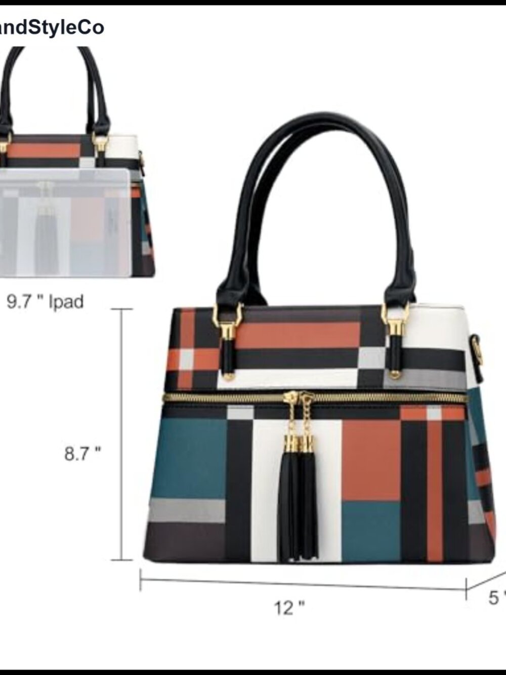 PU Leather Top Handle Satchel Bag Medium Crossbody Purse - Picture 5 of 6
